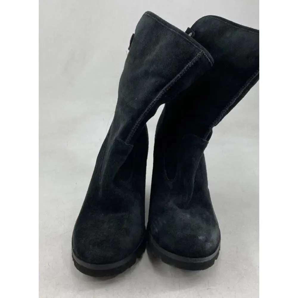UGG KYRA Black Suede Hidden Wedge Boots Womens Size 7 Pull On Button
